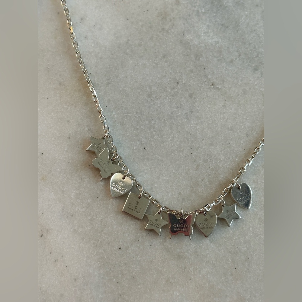 Authentic Sterling Silver Gucci Charm Necklace